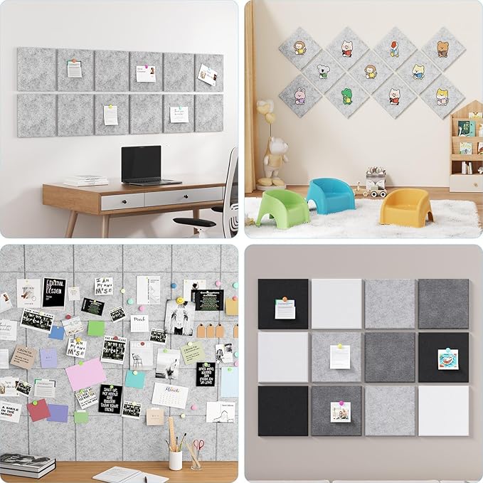 Large Cork Boards for Walls – 48" x 36" Self Adhesive Felt Wall Tiles, Ideal for Office Wall Organizing Bulletin Board, Easy to Install Cork Boards Felt Board