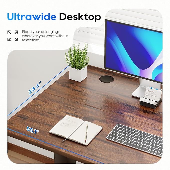 PayLessHere Electric Standing Desk 55x24 Inch Height Adjustable Desk Large Space Office Computer Desk with Headphone Holder 2 Memory Function for Home Office,Brown