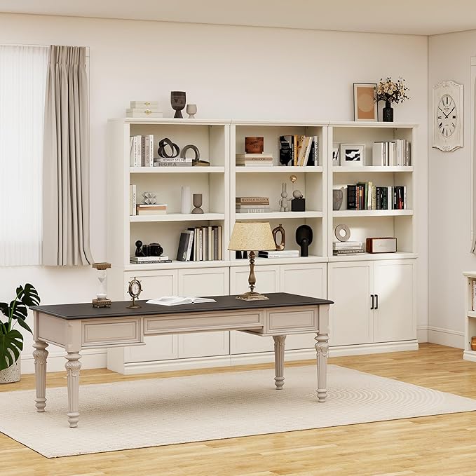 blini 5 Shelf Tall Bookcase with Doors White Bookshelf 31in Wide Display Standing Shelf 72in Tall Wood Book Shelves for Living Room Office Library