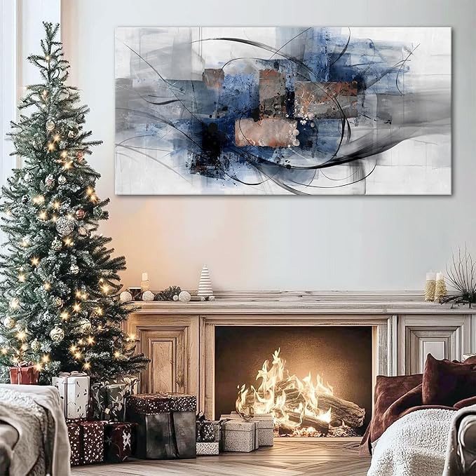 Mofutinpo Black and Blue Wall Art Decor - Abstract Canvas Wall Art for Living Room, Bedroom, Office - Modern Black and White Paintings,Blue and Grey Wall Decor, Artwork and Pictures for Wall 29×58