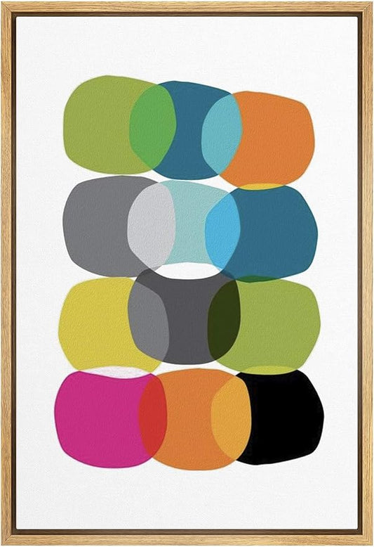 IDEA4WALL Framed Canvas Print Wall Art Intersecting Rainbow Circle Display Geometric Shapes Illustrations Modern Art Mid-Century Modern for Living Room, Bedroom, Office - 16"x24" Natural