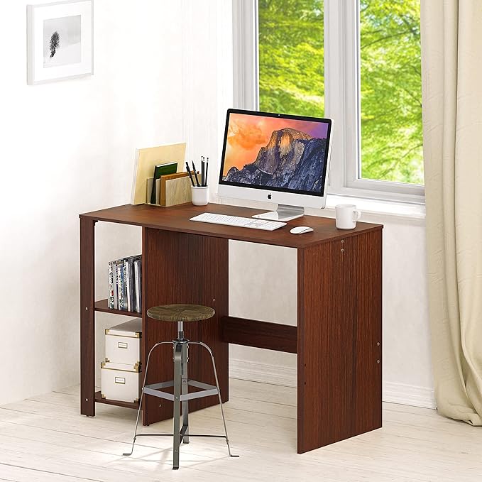 SHW 38-Inch Home Office Computer Desk with Shelves, Cherry
