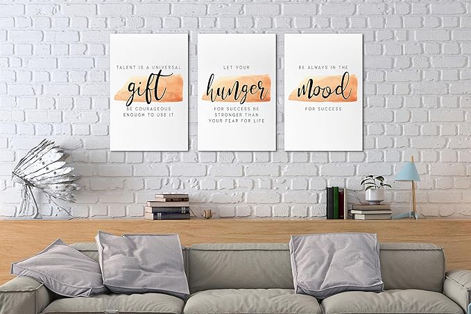 SHMAO Office Canvas Wall Art Motivational Wall Decor, 3 Piece Modern Gift Hunger Mood Print Pictures for Office Wall Decor Women Inspirational Framed Artwork Home Office Decor 12”x18”x3 Panels