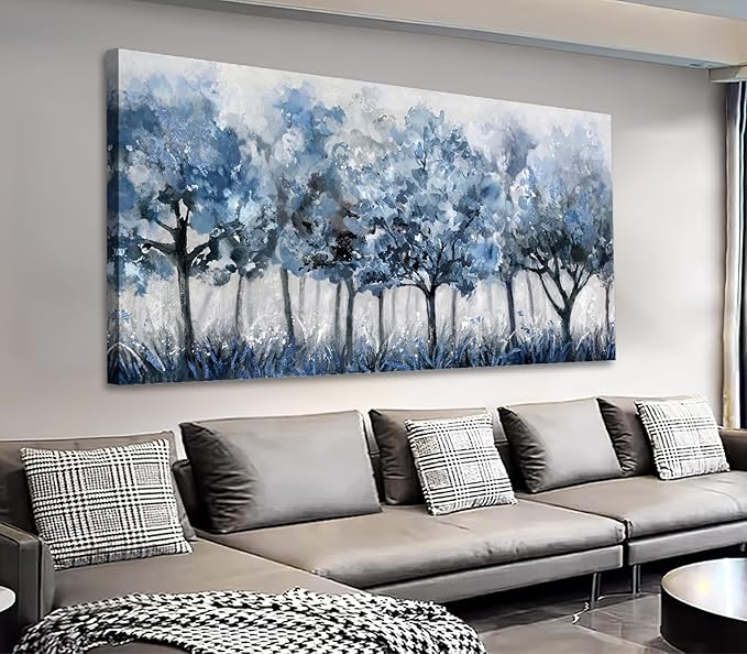 yearainn Abstract Forest Canvas Wall Art - Blue Trees Pictures Navy Botanical Painting Wall Decor Minimalist Modern Printing Artwork for Living Room Bedroom Home Office Decorations 24" x 48"