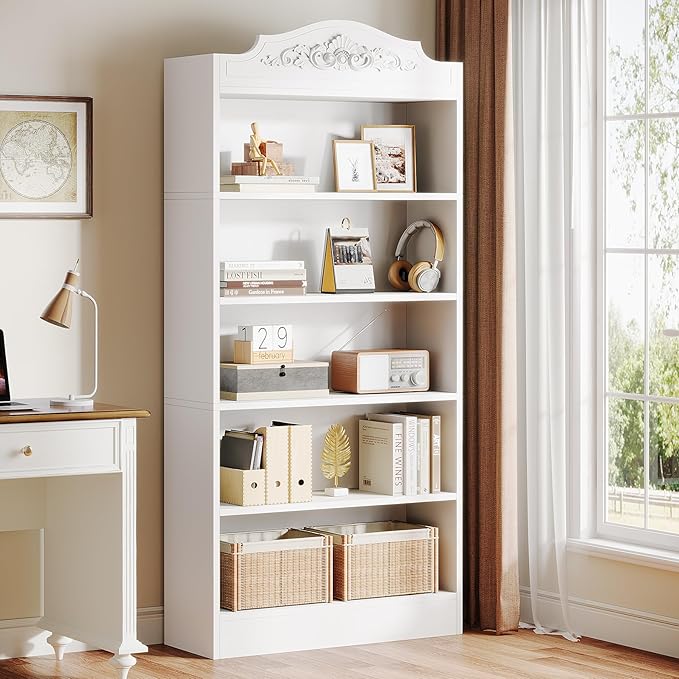 Tribesigns 73 Inch Modern White 5 Tier Bookshelves Bookcases, 5-Shelf Library Bookcase with Shelves, Freestanding Etagere Shelving Unit for Living Room/Home (1)