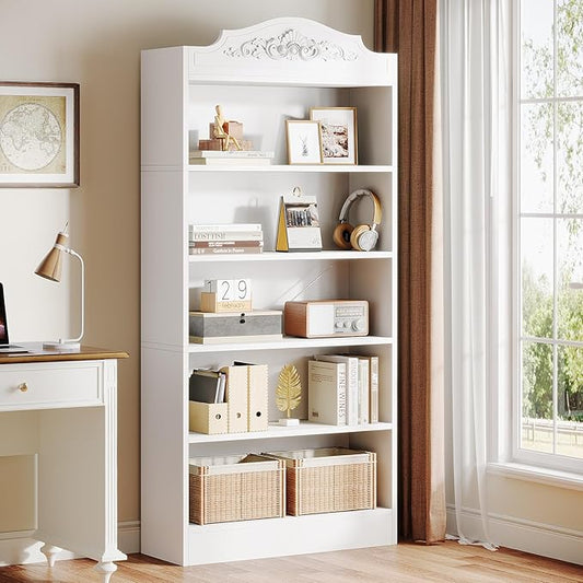 Tribesigns 73 Inch Modern White 5 Tier Bookshelves Bookcases, 5-Shelf Library Bookcase with Shelves, Freestanding Etagere Shelving Unit for Living Room/Home (1)