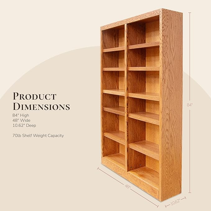 Concepts In Wood Book Shelf - 84" Tall Wood Bookcase Furniture - Oak