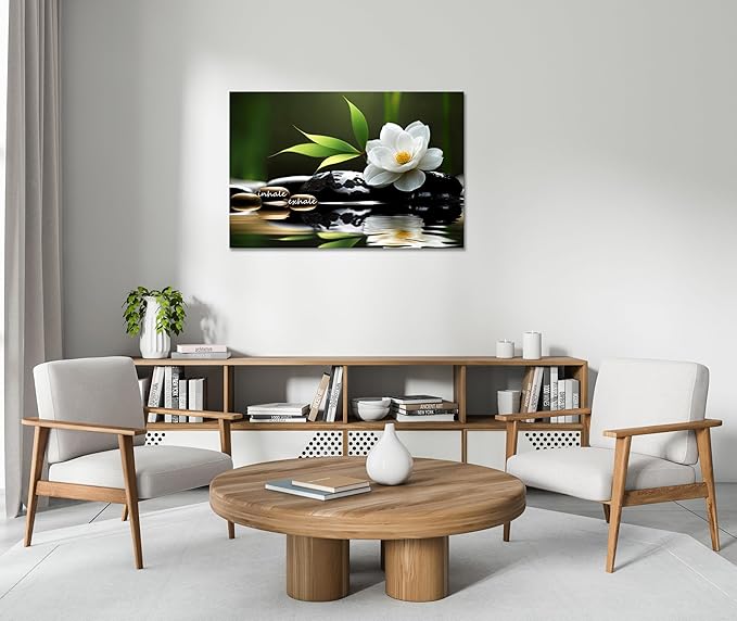 YIOZHAOFH Lotus Flower Wall Art Zen Canvas Inhale Exhale Poster Black Spas Nature Prints Pictures for Meditation Wall Decor Framed Artwork Ready to Hang (20.00" x 30.00")