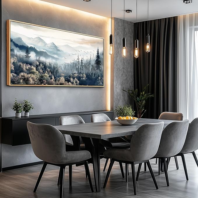hyidecorart Large Canvas Wall Decor For Office Wood Framed Wall Art For Living Room Modern Bedroom Home Decoration Fog Forest Landscape Abstract Wall Paintings Stretched and Framed Pictures Artwork