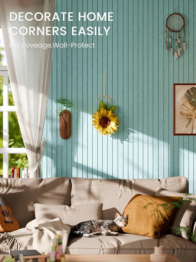 Bumusty Large Cork Board Alternative-36 x 24" Felt Bulletin Board Tiles, with 30 Pushpins, 40 Adhesive Tabs, 6-Pack Slat Wall Paneling, Cork Boards for Office Push Pin Board Felt Board-Aqua Blue