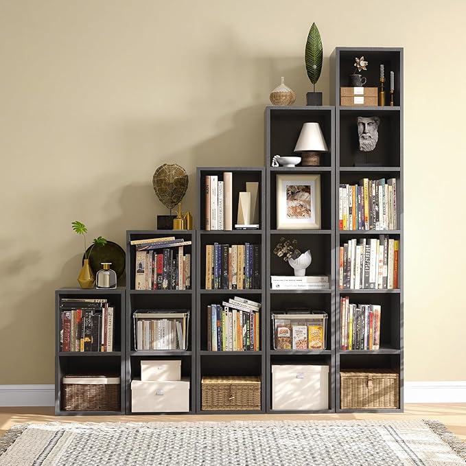 MXV Narrow Bookshelf, 6-Tier Open Bookcase, Coner Shelf, Storage Shelves, Display Storage Shelves, Floor Standing Unit, Home Decor, Furniture for Home Office, Living Room, Bedroom, Black