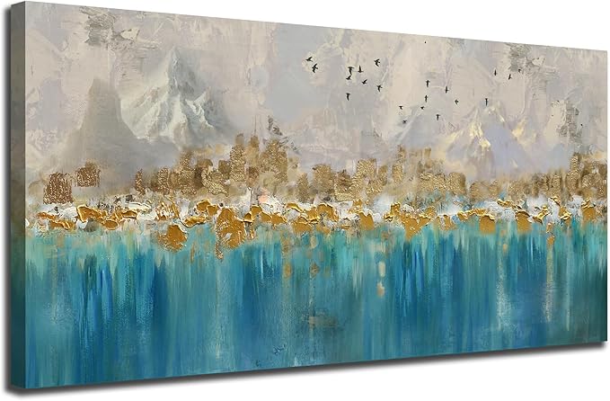 Arjun Abstract Canvas Wall Art for Mens Room, Gold Mountain Hand Painted Textured Living Room Wall Decor Picture, Large Bedroom Painting Artwork Framed Home Office Wall Decor 48"x24"