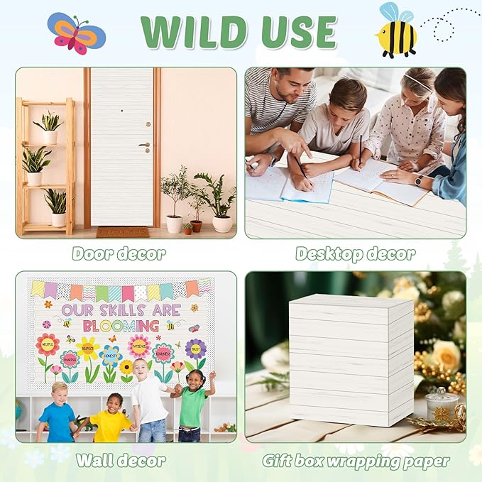 White Wood Bulletin Board Roll Plastic Bulletin Board Roll 15.75inch x 23ft Peel and Stick Non-Fading Anti Wrinkle White Bulletins Boards for Classroom Wrap Crafts Supply Wall Decoration