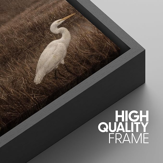 SIGNWIN Framed Canvas Print Wall Art Set Misty Marsh Herons Illustrations Decorative Relax/Calm Zen for Living Room, Bedroom, Office - 16"x24"x3 BLACK