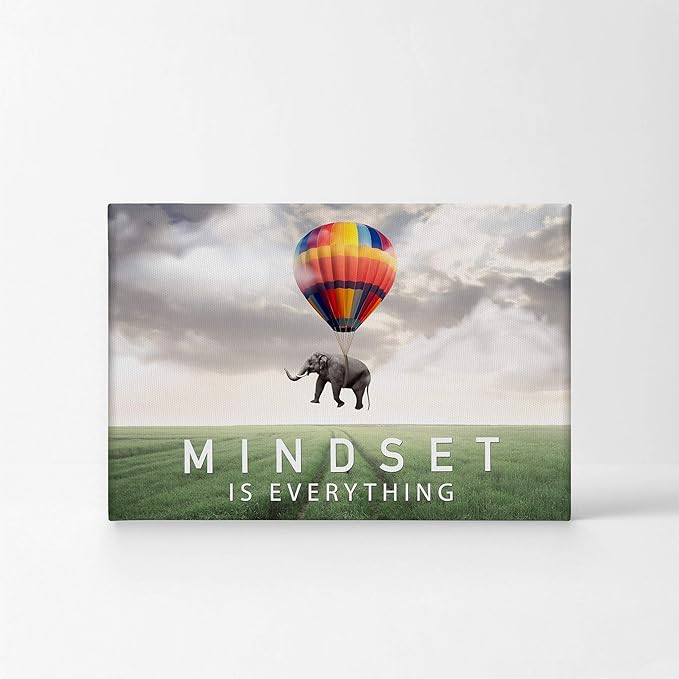 Smile Art Design Mindset is Everything Quote Elephant with Balloon in Sky Motivational Wall Art Canvas Print Inspirational Wall Art Entrepreneur Quote Office Decor Artwork Gift Ready to Hang 19x28