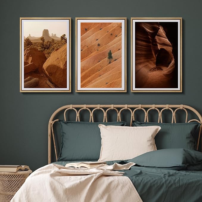 SIGNFORD Framed Wall Art Print Set Southwest Desert Landscape Canyon and Mesa Digital Art Modern Art Contemporary for Living Room, Bedroom, Office - 24"x36"x3 Natural