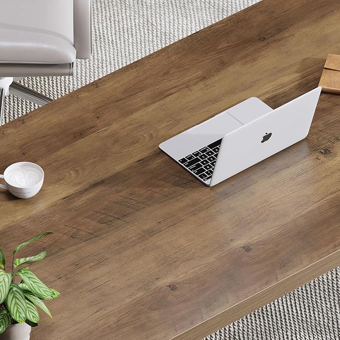 IBF 60” Rustic Computer Desk, Modern Wood Metal Home Office Desk, Farmhouse Work Desk for Writing Study in Bedroom, Minimalist Laptop Executive Workstation Computer Gaming Table, Rustic Oak, 60 in