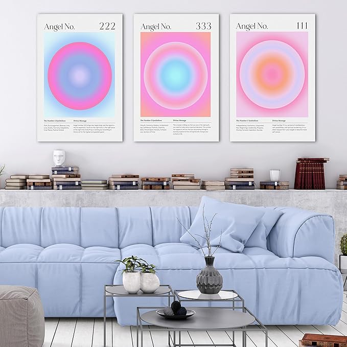 Colorful Gradient Aura Angel Numbers Poster Canvas Print Artwork Room Decor for Bedroom Aesthetic, 3 Piece Framed Inspirational Minimalist Art Paintings Decor for Bedroom Office 20"x30" x 3 Pcs
