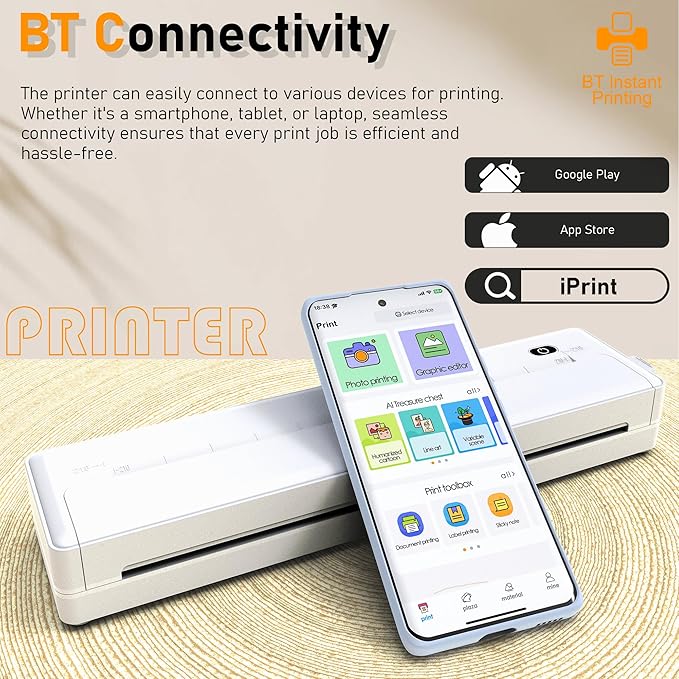 Fostex Wireless Portable Printer,Portable Wireless Printer 8.5" X 11" US Letter, Thermal Bluetooth Printer Support, Portable Wireless Printer for Android & Laptop,Office,Home,School