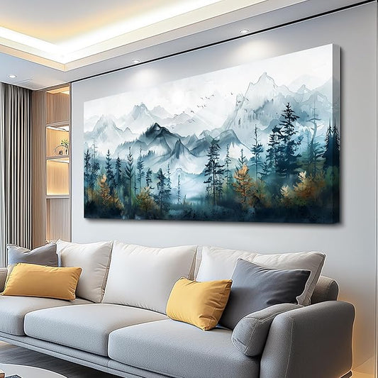 FUHAIHUA Large Wall Art For Living Room Canvas Wall Decor For Bedroom Modern Office Decorations Misty Forests Trees Wall Pictures Artwork Ink Landscape Painting Works Room Aesthetic Mural 30x60 In