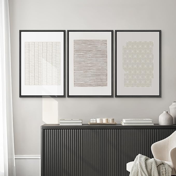SIGNWIN Framed Canvas Print Wall Art Set Tan Geometric Pattern Landscape Abstract Shapes Cozy Neutral Modern Art Decorative Boho Relax/Zen Nordic for Living Room, Bedroom, Office - 16"x24"x3 Black