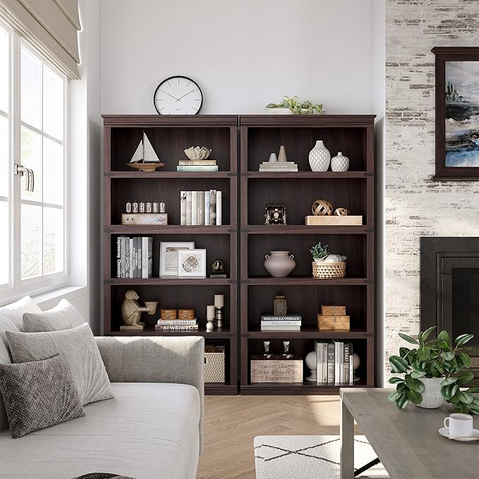 GAOMON 5 Tier Bookcase, Farmhouse Book Shelf with Storage Open Display Bookshelves, 67.4" Tall Book Case Wooden 5 Shelf Bookcase Home Decor Furniture for Home Office, Living Room, Bed Room - Cherry