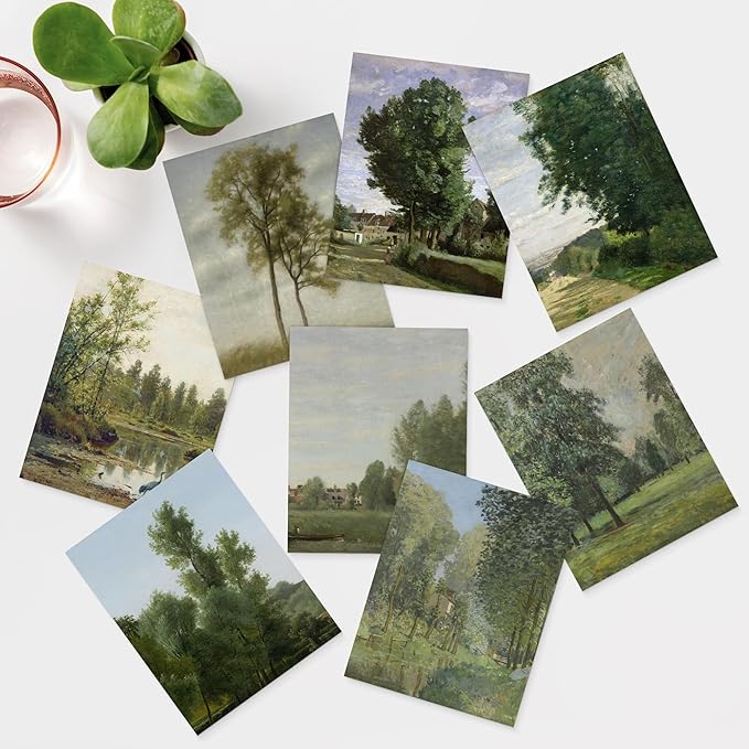 SIGNWIN Adhesive Canvas Poster Bathroom Decor, Wall Art Room Decor Multicolor for Living Room, Bedroom, Office Rustic Green Forest Tree Landscapes Classic Vintage Illustrations Bohemian - 12"x16"x 8