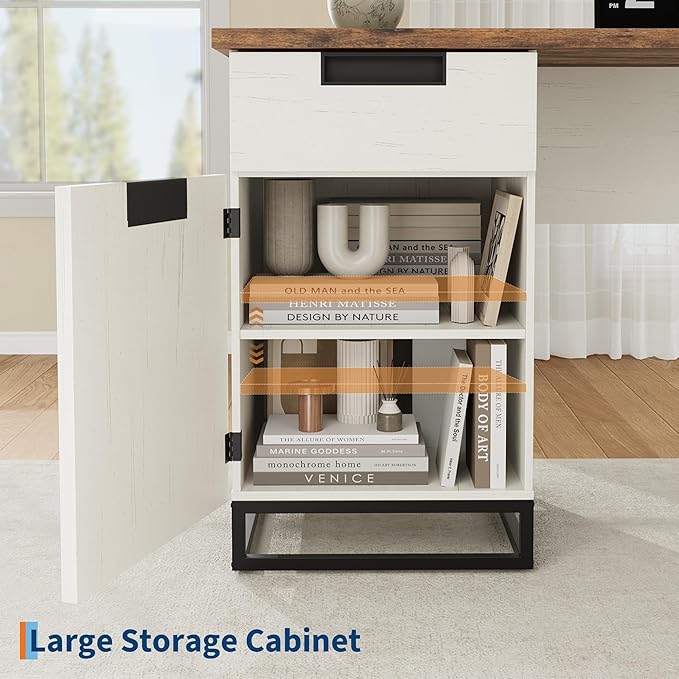 Garvee 59 in Farmhouse Executive Desk, Home Office Desk with File Drawer and Storage Cabinet, Wooden Computer Table with 3 Drawers for Work and Study ，White+Vintage/Black