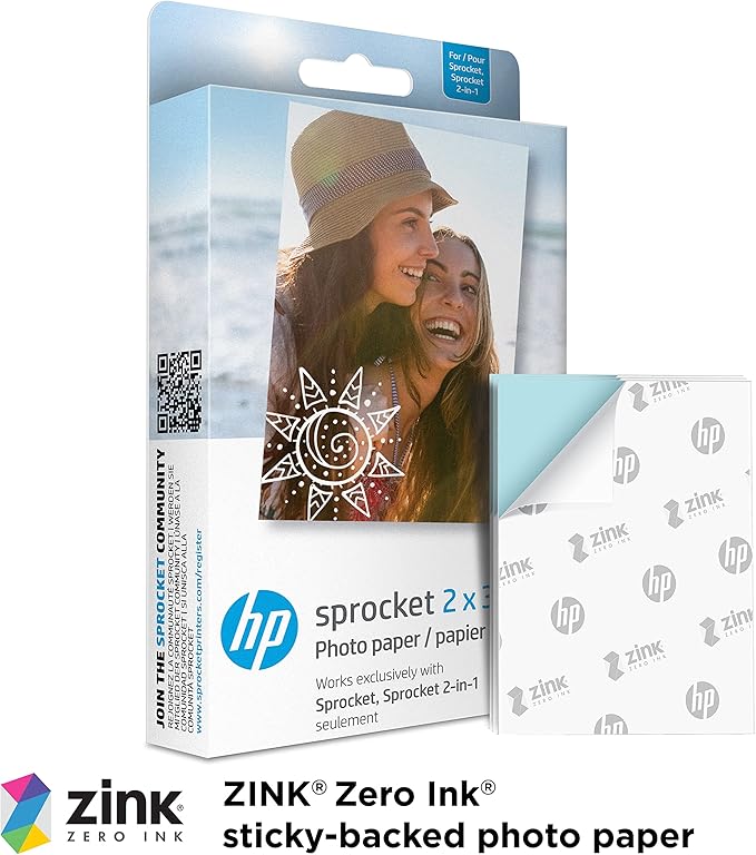 HP Sprocket 2x3" Premium Zink Sticky Back Photo Paper (20 Sheets) Compatible with HP Sprocket Photo Printers.
