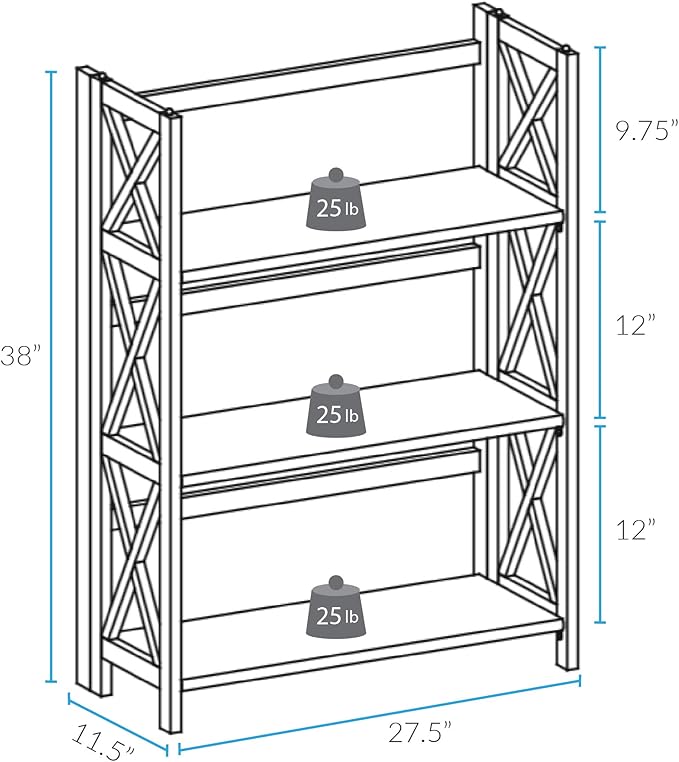 Casual Home Montego 3-Shelf Folding Bookcase, Natural , 27.5" Wide