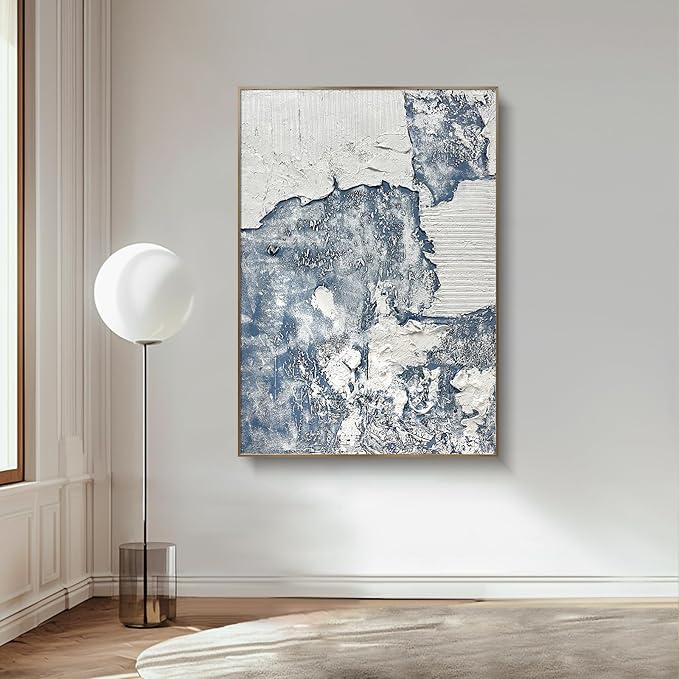BrightA Office wall decorations with grand style. Large abstract hand-painted texture relief artworks, presenting the artistic charm of blue and white 43.3"x63"