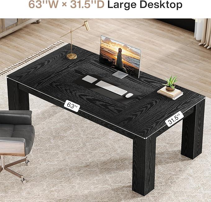 Tribesigns 63-Inch Executive Desk, Large Office Computer Desk, Simple Workstation Writing Table Study Table for Home Office, Black