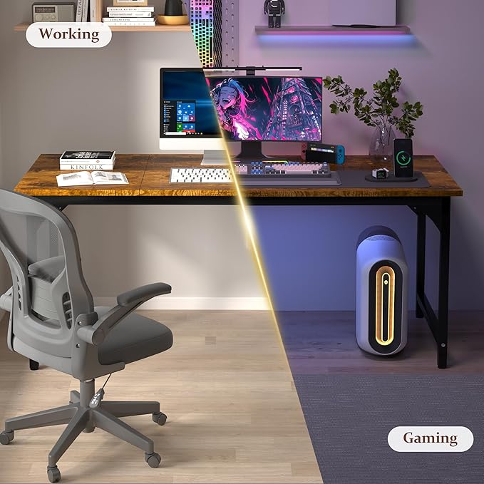 47 X 23.6 inch Computer Desk, Office Desk with Deeper & Thicker Desktop, Modern Simple Study Table with Sturdy Metal Frame & Large Legroom, Study Writing Work Desk for Home Office, Bedroom