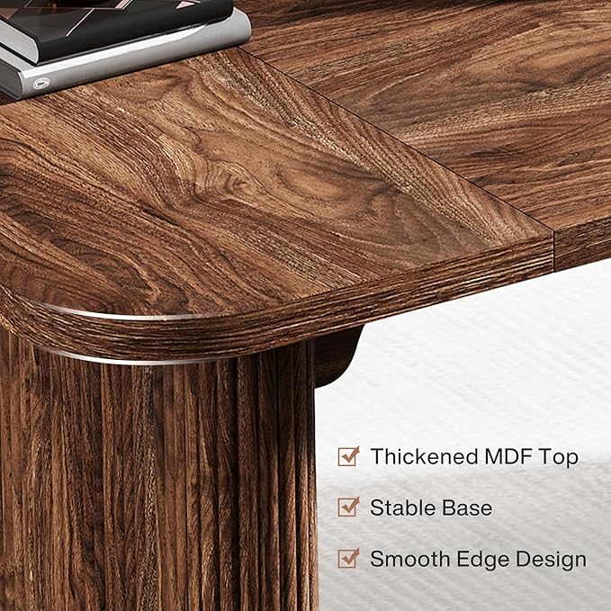 Tribesigns 62-Inch Modern Executive Desk, Wood Office Desk, Large Aesthetic Computer Desk with Double Pedestal, Workstation for Home Office (Brown)