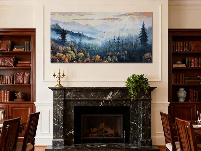 Arjun Forest Wall Art Decor Vintage Large Landscape Canvas Art Wall Decor for Living Room, Nature Mountain Large Painting Bedroom, Pine Tree Artwork Scenery Picture Office Home 48"x24"