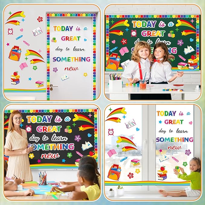 gisgfim Welcome Back to School Bulletin Board Decorations Set Motivational Learn Something New Classroom Colorful Rainbow Paper Cutouts Bulletin Board Decor for Nursery Door Teachers Chalkboard Wall