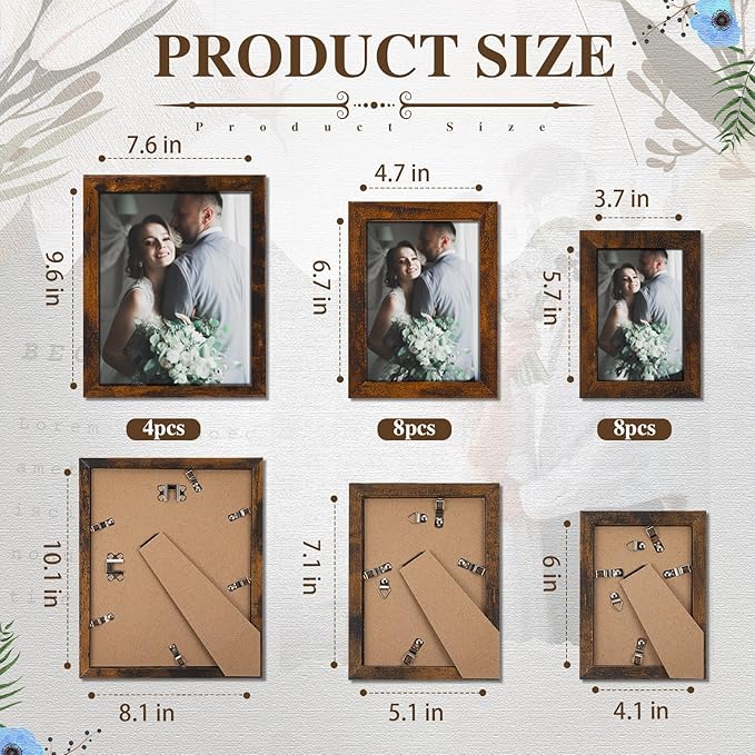 Namalu 20 Pcs Gallery Wall Frames Set Rustic Picture Frames Collage Assorted Photo Wall Decor Pack for Hanging or Tabletop Display Multi Sizes with 8 x 10, 5 x 7, 4 x 6 (Brown)