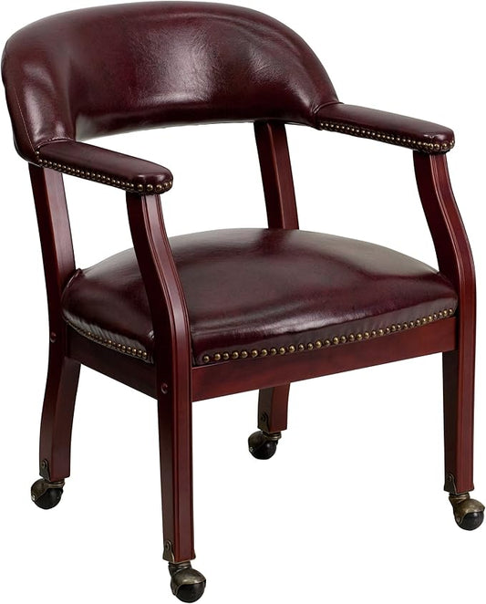 Flash Furniture Sarah Oxblood Vinyl Luxurious Conference Chair with Accent Nail Trim and Casters