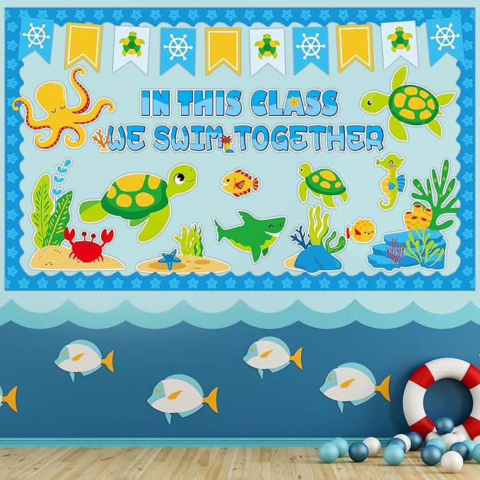 Sea Turtle Bulletin Board Set Ocean Themed Classroom Bulletin Board Decorations Under The Sea Turtle Cutouts Classroom Decorations for Back to School Office Home Chalkboard Decor Wall Door