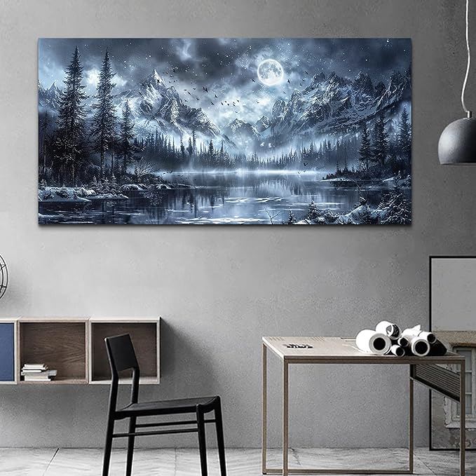 FUHAIHUA Large Canvas Wall Art For Living Room Wall Decor For Bedroom Office Decoration Black And White Wall Painting Forest Landscape Picture Hotel Artwork Poster Home Decor Ready to Hang 30X60 In