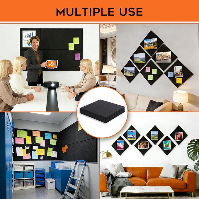Felt Bulletin Board, Large Cork Board 36"x 24", 6 Pack Felt Wall Tiles with 35 Pcs Pushpins, Pin Boards for Office, Home & Classroom