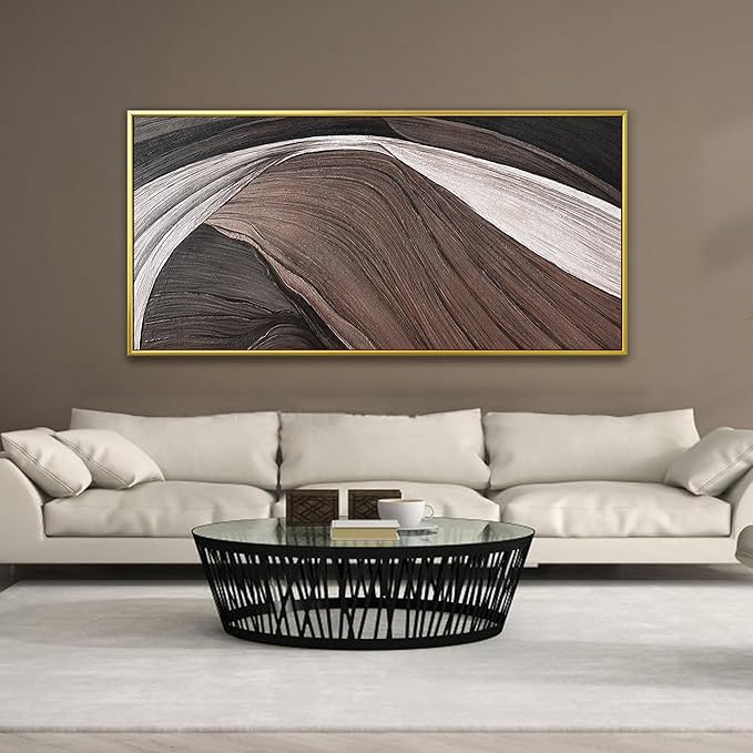 TAIJXAGSG Large Abstract Gold Framed Wall Art For Living Room Pints Black And White Canvas Art Wall Decor Prints Picture Painting Brown Maximalist Decor Artwork For Bedroom Modern 29x58 In