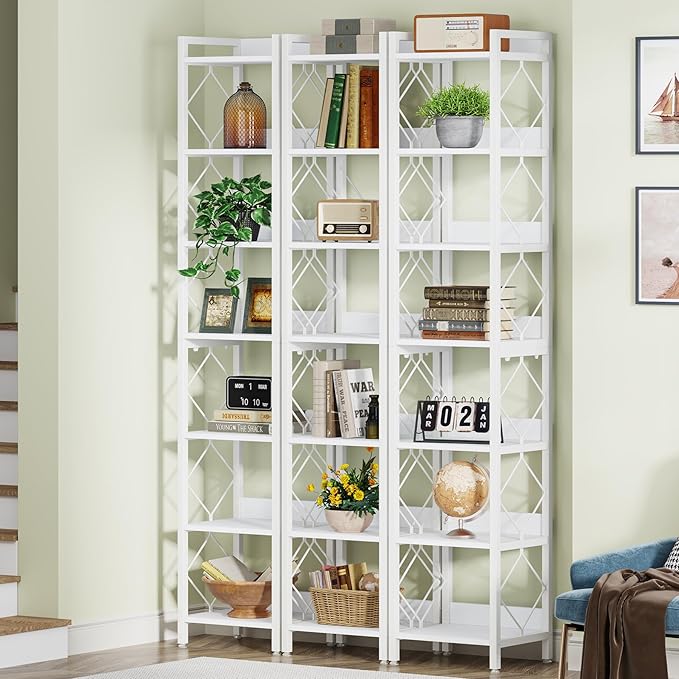 Tribesigns 78.7 Inch Extra Tall Narrow Bookshelf Set of 2, 7 Tier Skinny Bookcase for Small Spaces, Freestanding Display Shelves, Multifunctional Corner Storage Organizer for Home Office, White