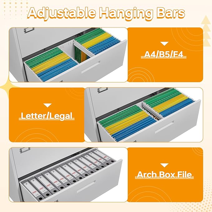 4 Drawer File Cabinet with Lock, 4 Drawer Steel Wide Filing Organization Storage Cabinets, Steel Lateral File Cabinet for Hanging Files Letter/Legal/F4/A4 Size,Assembly Required