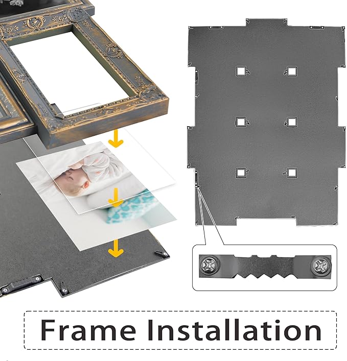 HELLO LAURA - Photo Collage Frame 12 Opening Vintage Collage Picture Frames 18" x 25" Wall Hanging Photo Frame Display 4" x 6" Photos Rusted Gold Edge | Gallery Collection Style