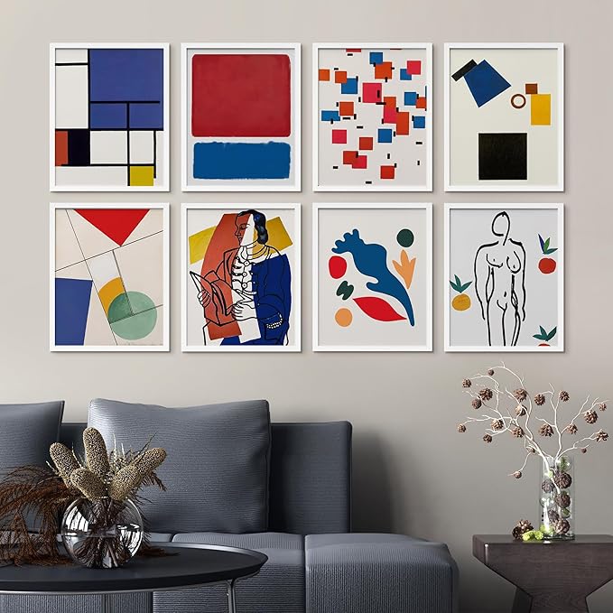 SIGNWIN Framed Poster Bathroom Decor, Wall Art Room Decor Multicolor for Living Room, Bedroom, Office Mondrian Color Block Matisse Nude Dancer Nature Abstract Shapes - 8"x10"x 8 White