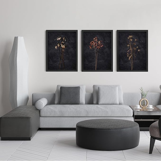 3 Piece Black Framed Dried Flower Wall Art Set Modern Minimalist Wall Decor For Living Room Bedroom Home Decoration Art Prints 12x16 Inches Wood Framed Easy to Hang