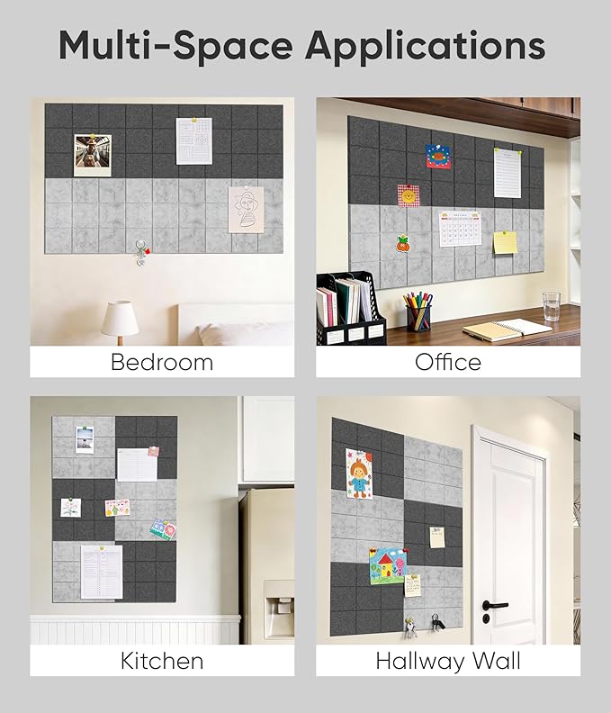 Large Cork Board for Walls 36" x 24", 6 Pack Felt Wall Tiles with Push Pins for Office Home, Pin Board Bulletin Board for Photo Pictures, Gradual Gray
