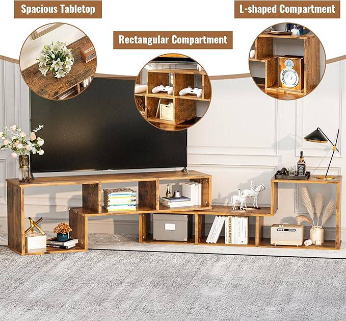 Recaceik Cube Bookshelf 2 Shelf Bookcase L-Shaped TV Console Stand Modern Entertainment Center with Open Storage Shelves for CDs/Movies/Books for Living Room, Bedroom, Home Office（Rustic Brown）