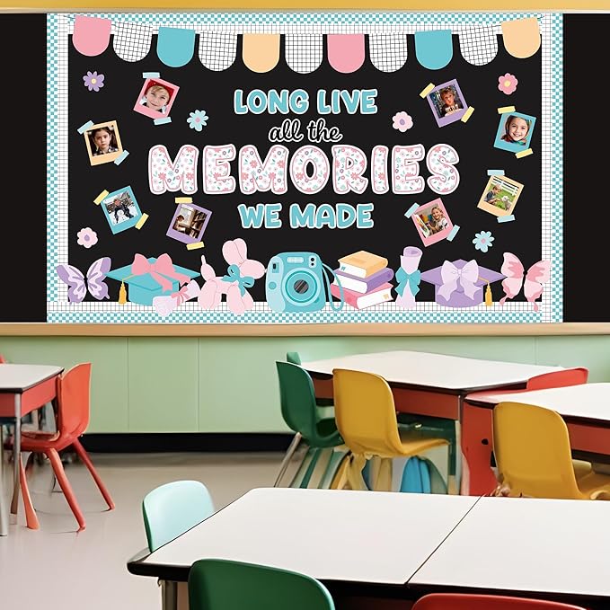 Graduation Bulletin Board Set DIY Photo Display Classroom Decoration End of Year Memories Bulletin Board Cutout for Graduation Elementary School Preschool Hallway Blackboard Wall Window Door